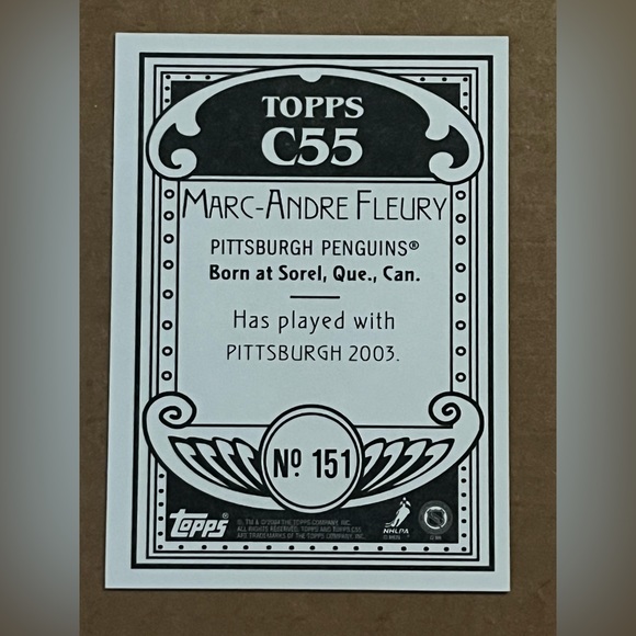 Marc-Andre Fleury Rookie 2003/04 Topps C55 Pittsburgh Penguins RC Hockey Card - Picture 4 of 5